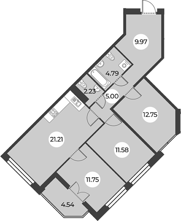 3-комнатная квартира 81.55 м², 13/24 эт., ЖК «Огни Залива»